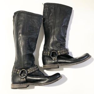 Frye Phillip Harness black Leather Boots 6 1/2 B